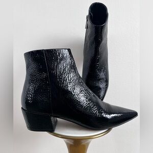 LINEA Paolo Black Patent Leather Ankle Booties Size: 8